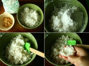 campur kelapa parut tepung pulut gula pasir garam resepi kuih dangai bergambar